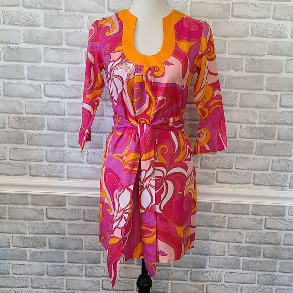 Banana Republic Trina Turk Silk Cotton Tunic Dress Swirl Groovy Hippie Retro 2 - Picture 1 of 9
